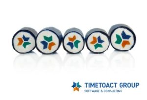 Werbebonbons mit Logo des Unternehmens Timetoact Group