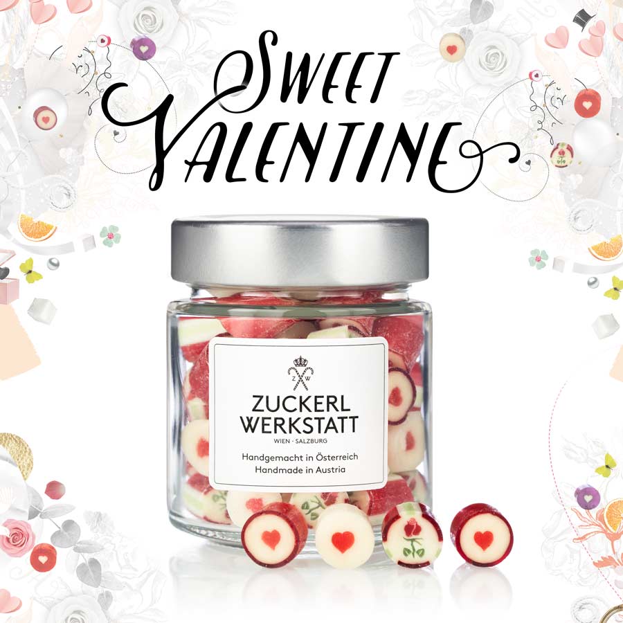 Valentinstag Zuckerl mir Herzen und Rosen der Zuckerlwerkstatt