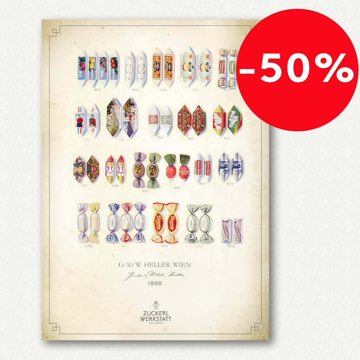 Plakat mit Bonbons aus dem Jahre 1898