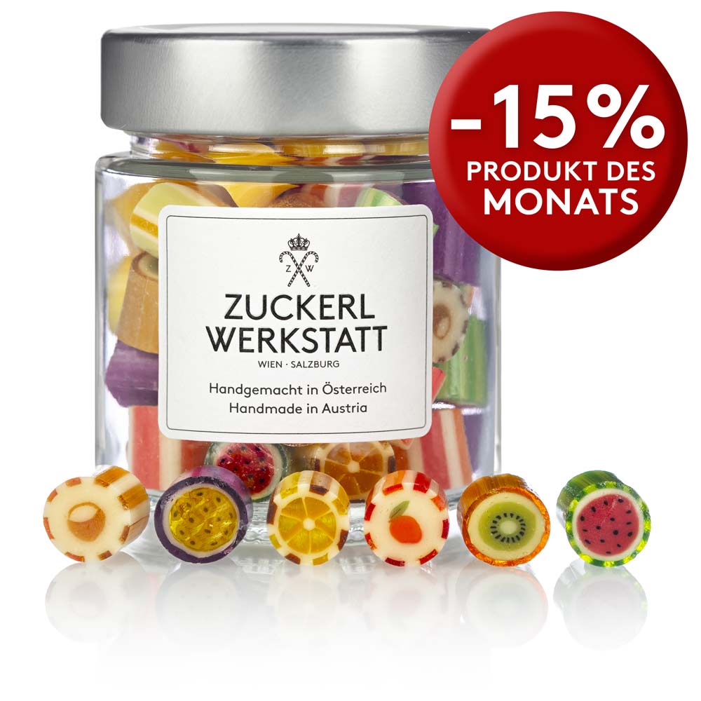 Handgemachte Bonbons aus der Zuckerlwerkstatt mit tropischen Früchten