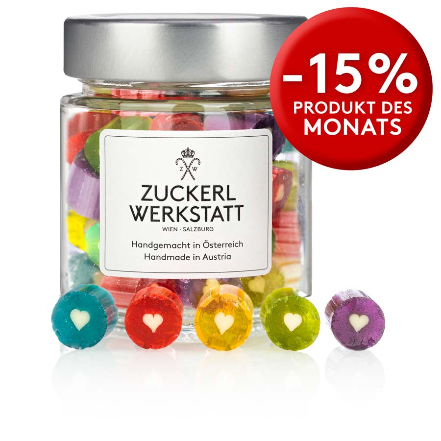 Handgemachte Bonbons mit Herzmotiven aus der Zuckerlwerkstatt